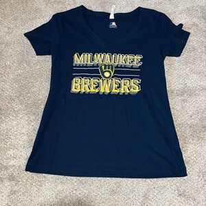 Women’s Milwaukee Brewers Navy V neck  T-Shirt